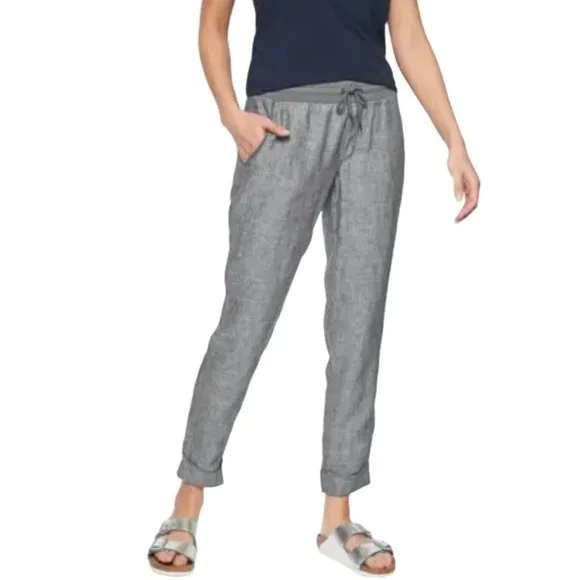 Athleta Womens Bali Linen Cuffed Ankle Cropped Beach Pant Gray Pull On Size 6 - Picture 1 of 5